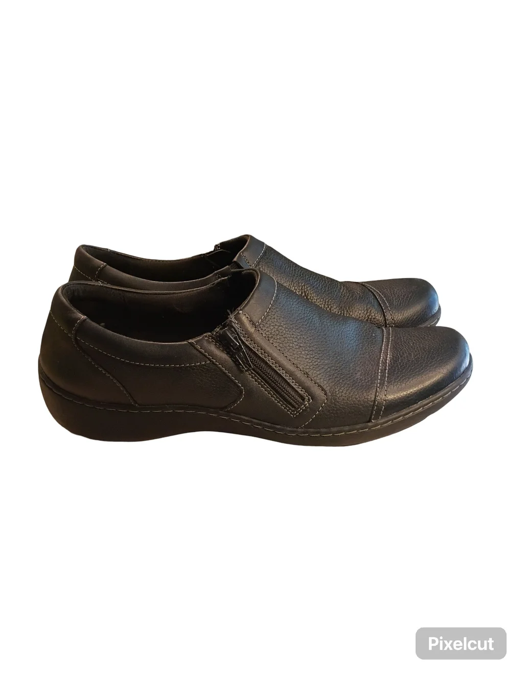Clarks Cora Giny Black Leather Zip Loafers Women's Size 10